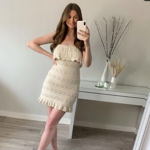 Zara Cream Ruffle Knit crochet Mini Dress